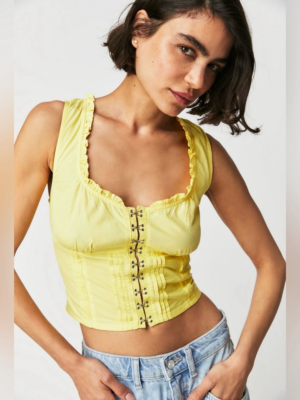 NWT Free People Yellow Corset Tank Top